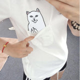 SexeMara 2016 New Summer Pocket Harajuku Cat Lovers Women Top Short-sleeve T shirt  Sweet Style Black/White/Grey Plus Size 2