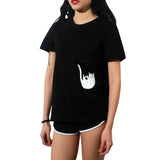 SexeMara 2016 New Summer Pocket Harajuku Cat Lovers Women Top Short-sleeve T shirt  Sweet Style Black/White/Grey Plus Size 2