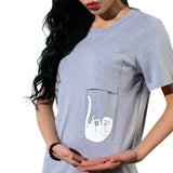 SexeMara 2016 New Summer Pocket Harajuku Cat Lovers Women Top Short-sleeve T shirt  Sweet Style Black/White/Grey Plus Size 2